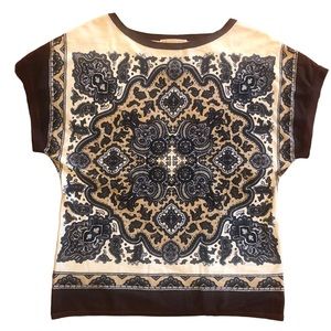 Michael Kors Silk Knit Top Short Sleeve Boho Size L